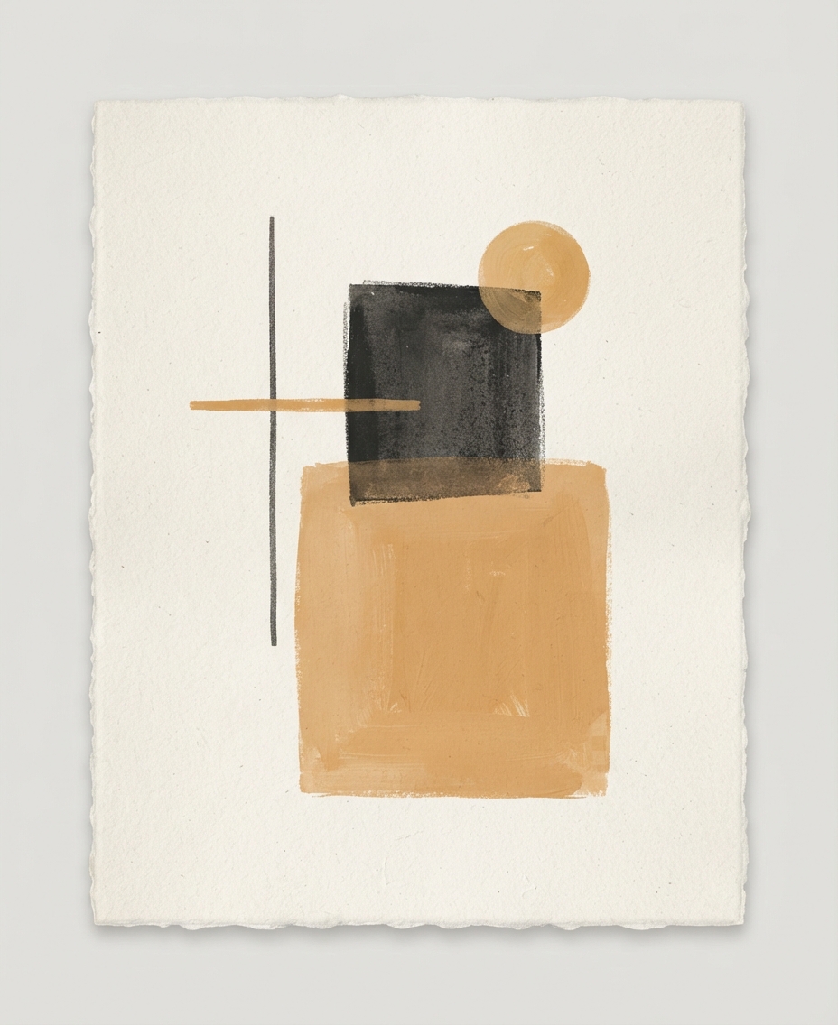 Interval No. 4 — abstract print in ochre and bone